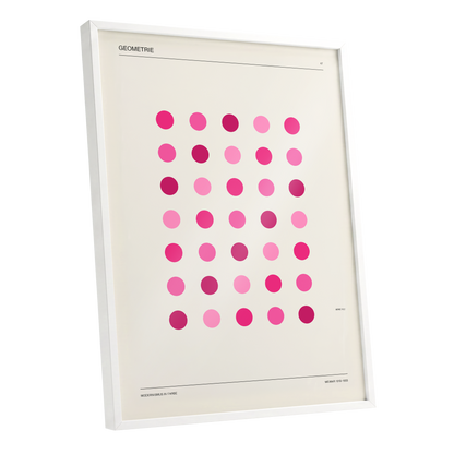 Rosa Rhythm, pink, beige, black minimalist wall art shown as a white framed poster wall art print