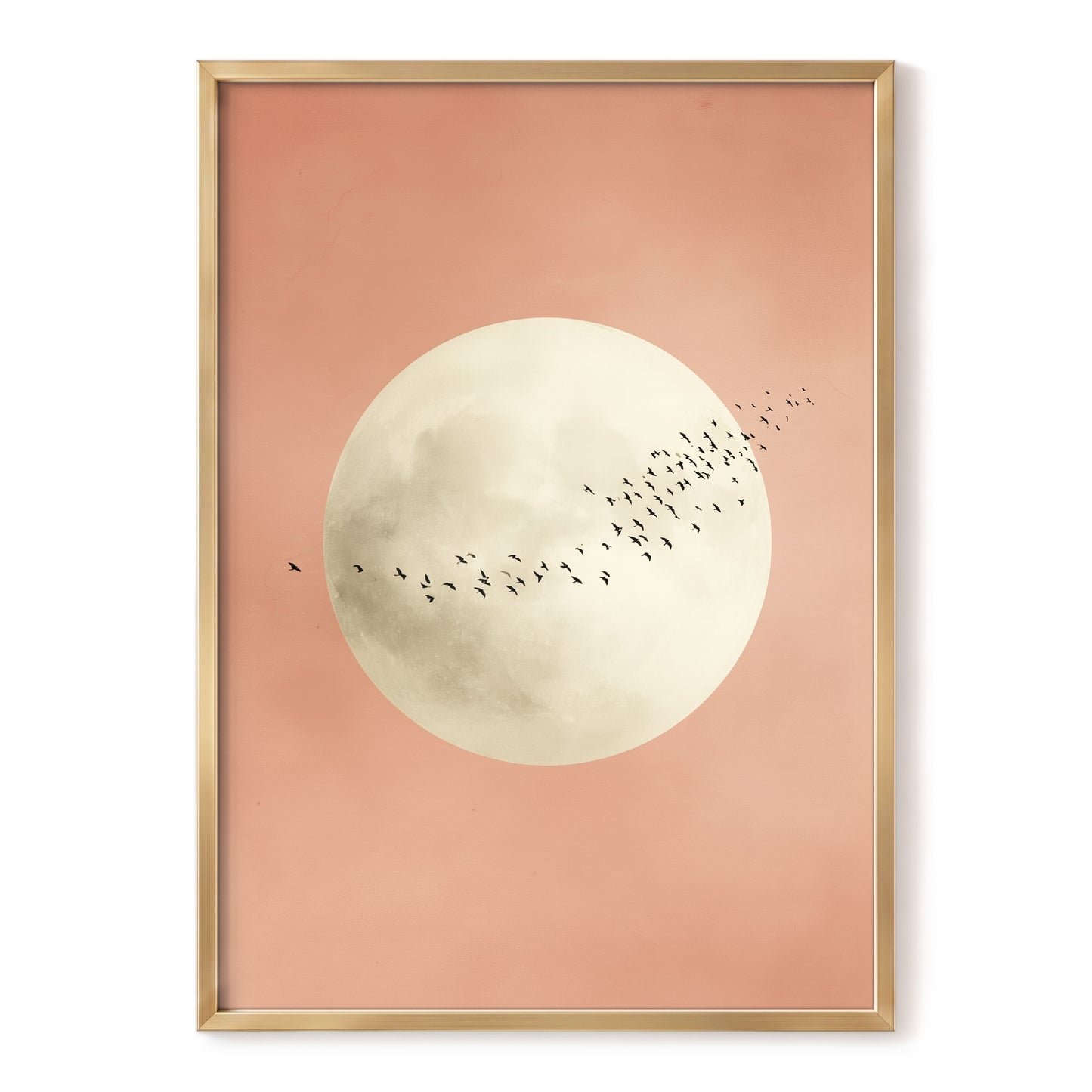 Rose Moon Migration, pink, white, black nature wall art, front artwork view