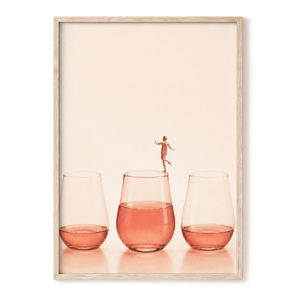Rosé on the Rim, beige, pink, orange minimalist wall art, front artwork view