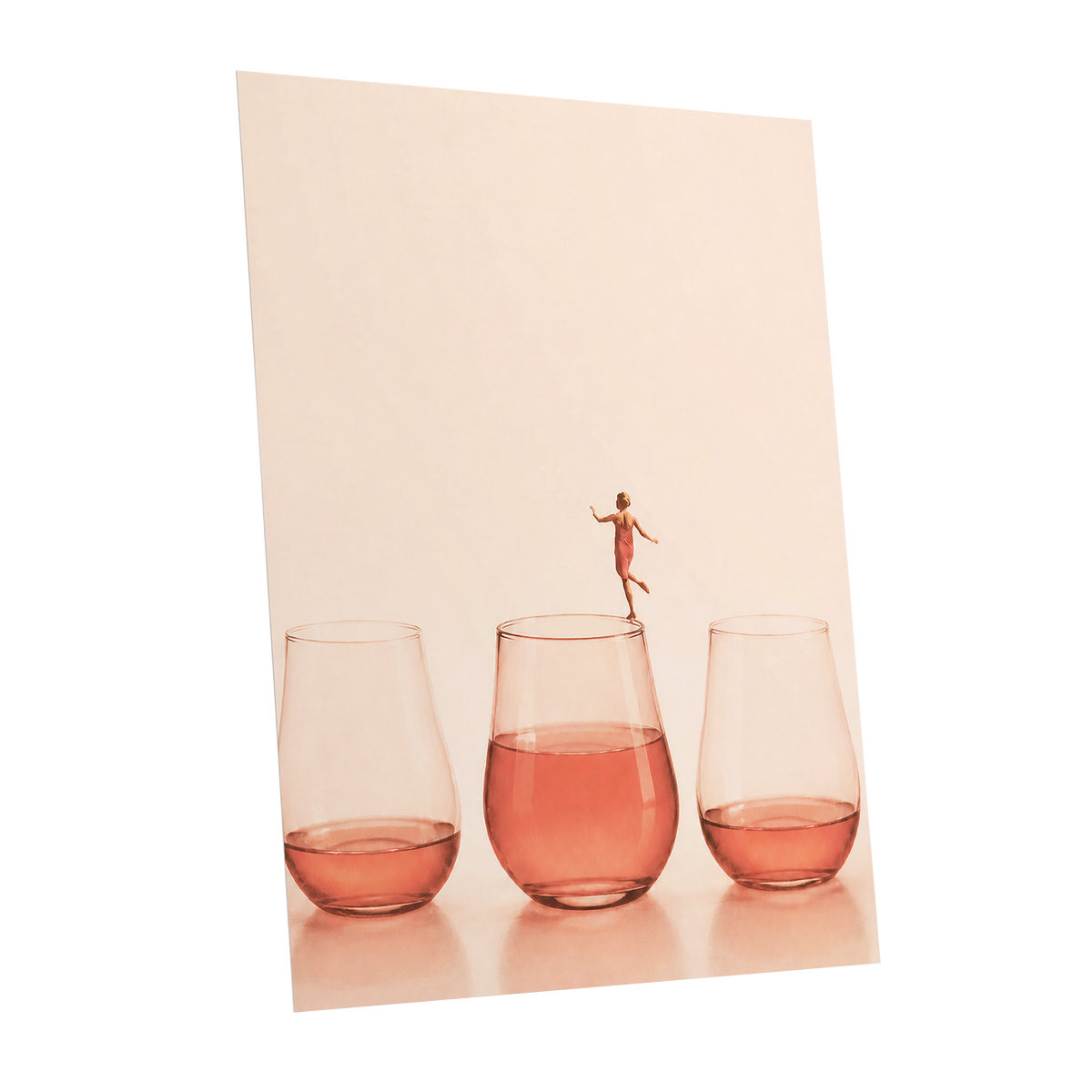 Rosé on the Rim, beige, pink, orange minimalist wall art shown as a unframed poster wall art print