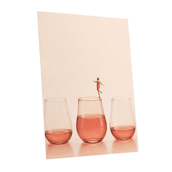 Rosé on the Rim, beige, pink, orange minimalist wall art shown as a unframed poster wall art print