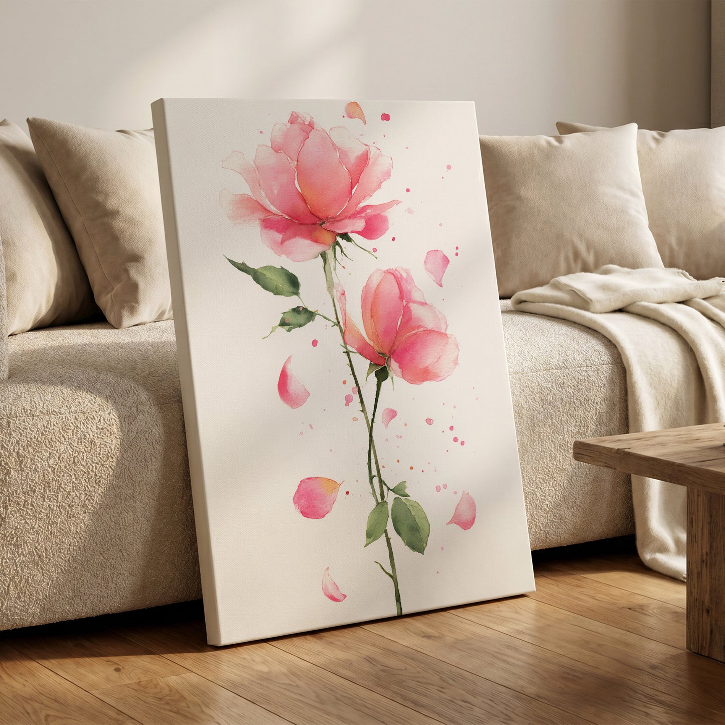 Rose Petal Reverie – canvas wall art in a styled interior, gallery view 1