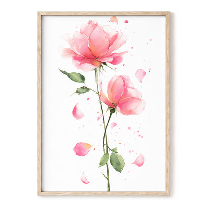Rose Petal Reverie – pink, green, white floral wall art, front view
