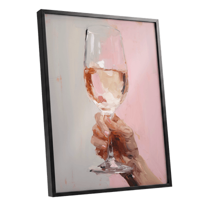 Rosé Reverie, pink, beige, brown abstract wall art shown as a black framed poster wall art print