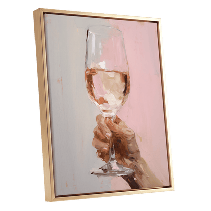 Rosé Reverie, pink, beige, brown abstract wall art shown as a gold framed canvas wall art