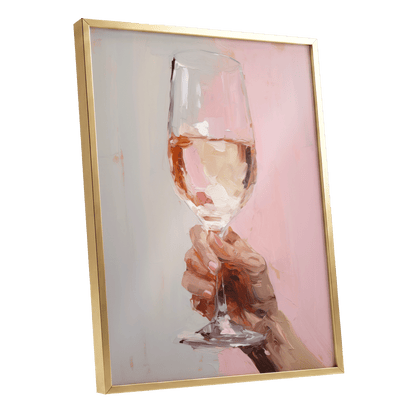 Rosé Reverie, pink, beige, brown abstract wall art shown as a gold framed poster wall art print