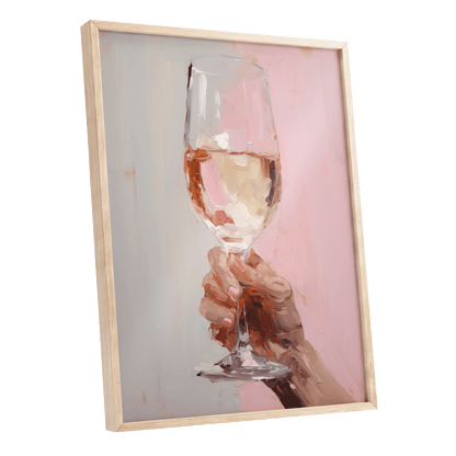 Rosé Reverie, pink, beige, brown abstract wall art shown as a oak framed poster wall art print