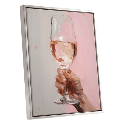 Rosé Reverie, pink, beige, brown abstract wall art shown as a silver framed canvas wall art
