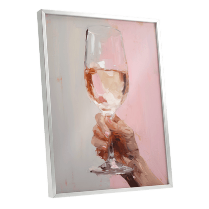 Rosé Reverie, pink, beige, brown abstract wall art shown as a silver framed poster wall art print