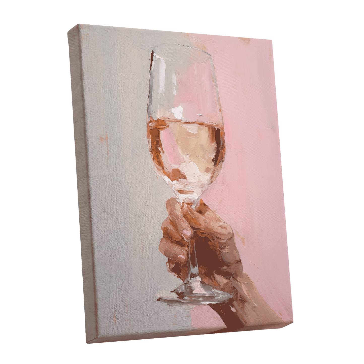 Rosé Reverie, pink, beige, brown abstract wall art shown as a stretched canvas wall art