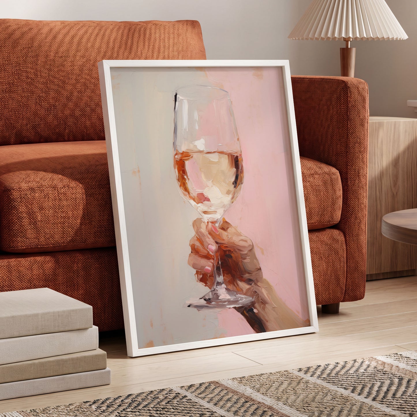 Rosé Reverie, pink, beige, brown abstract wall art displayed in a styled interior, gallery view 6