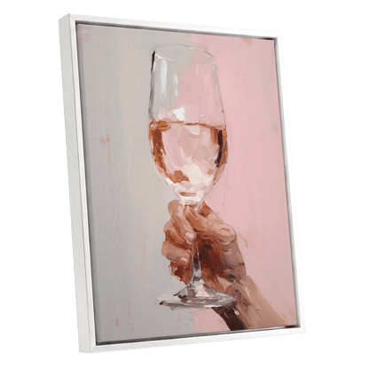 Rosé Reverie, pink, beige, brown abstract wall art shown as a white framed canvas wall art