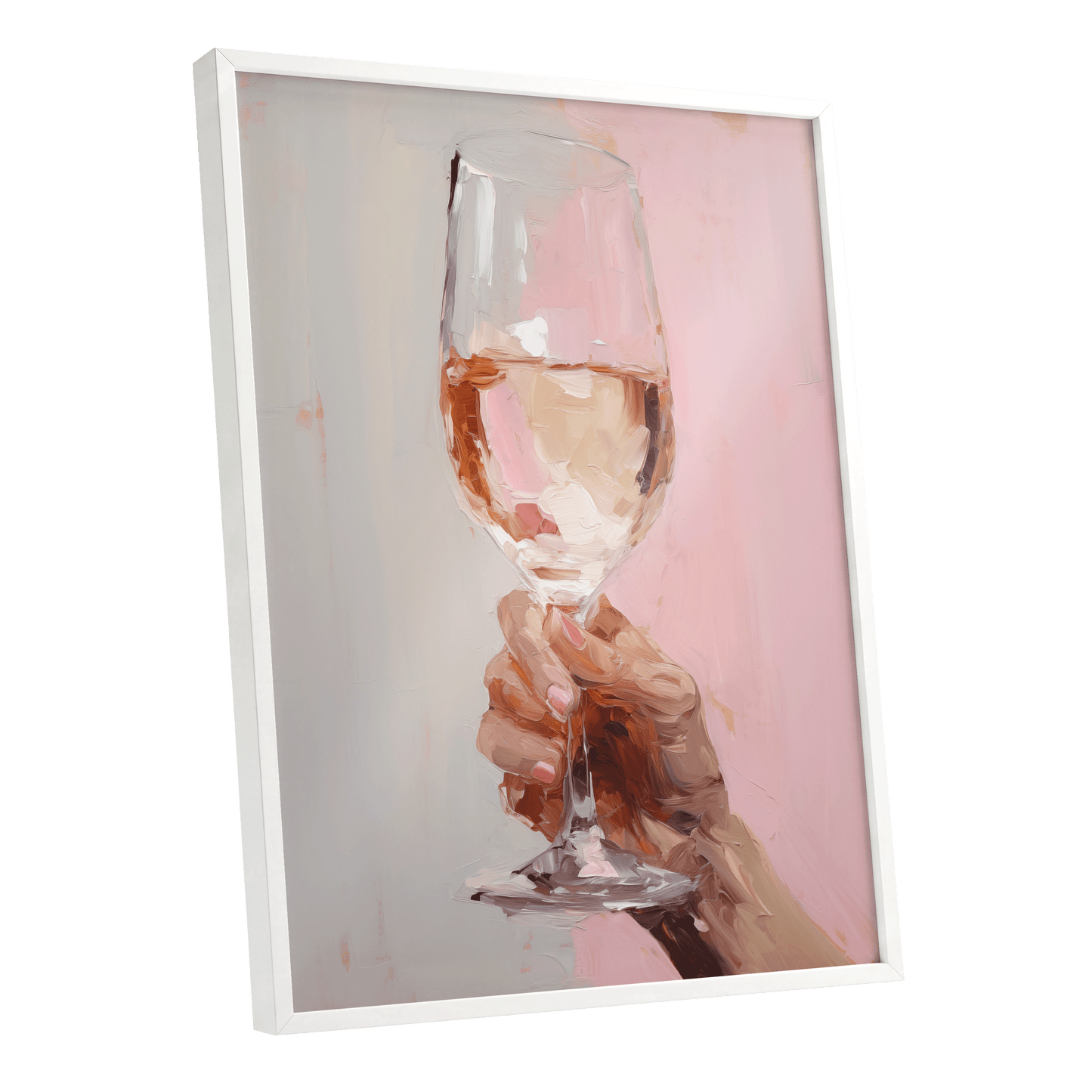 Rosé Reverie, pink, beige, brown abstract wall art shown as a white framed poster wall art print