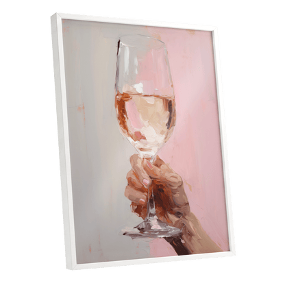 Rosé Reverie, pink, beige, brown abstract wall art shown as a white framed poster wall art print