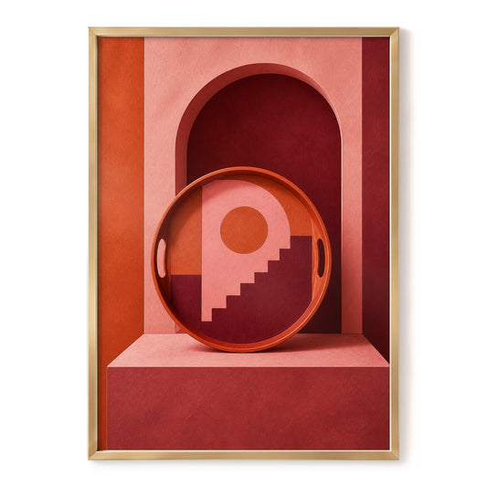 Rose Step Oculus, pink, orange, red minimalist wall art, front artwork view