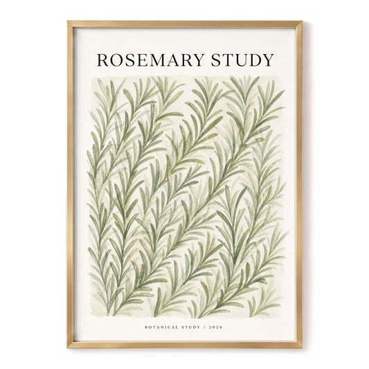 Rosemary Reverie, green, beige, black nature wall art, front artwork view