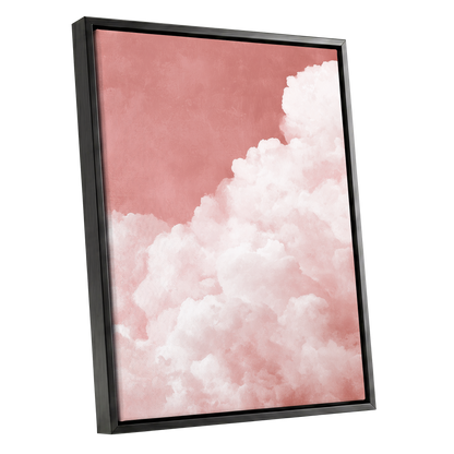 Rosewater Cloud Ascent, pink, white, beige nature wall art shown as a black framed canvas wall art