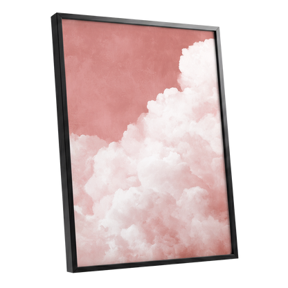 Rosewater Cloud Ascent, pink, white, beige nature wall art shown as a black framed poster wall art print