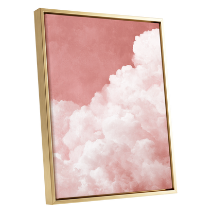 Rosewater Cloud Ascent, pink, white, beige nature wall art shown as a gold framed canvas wall art