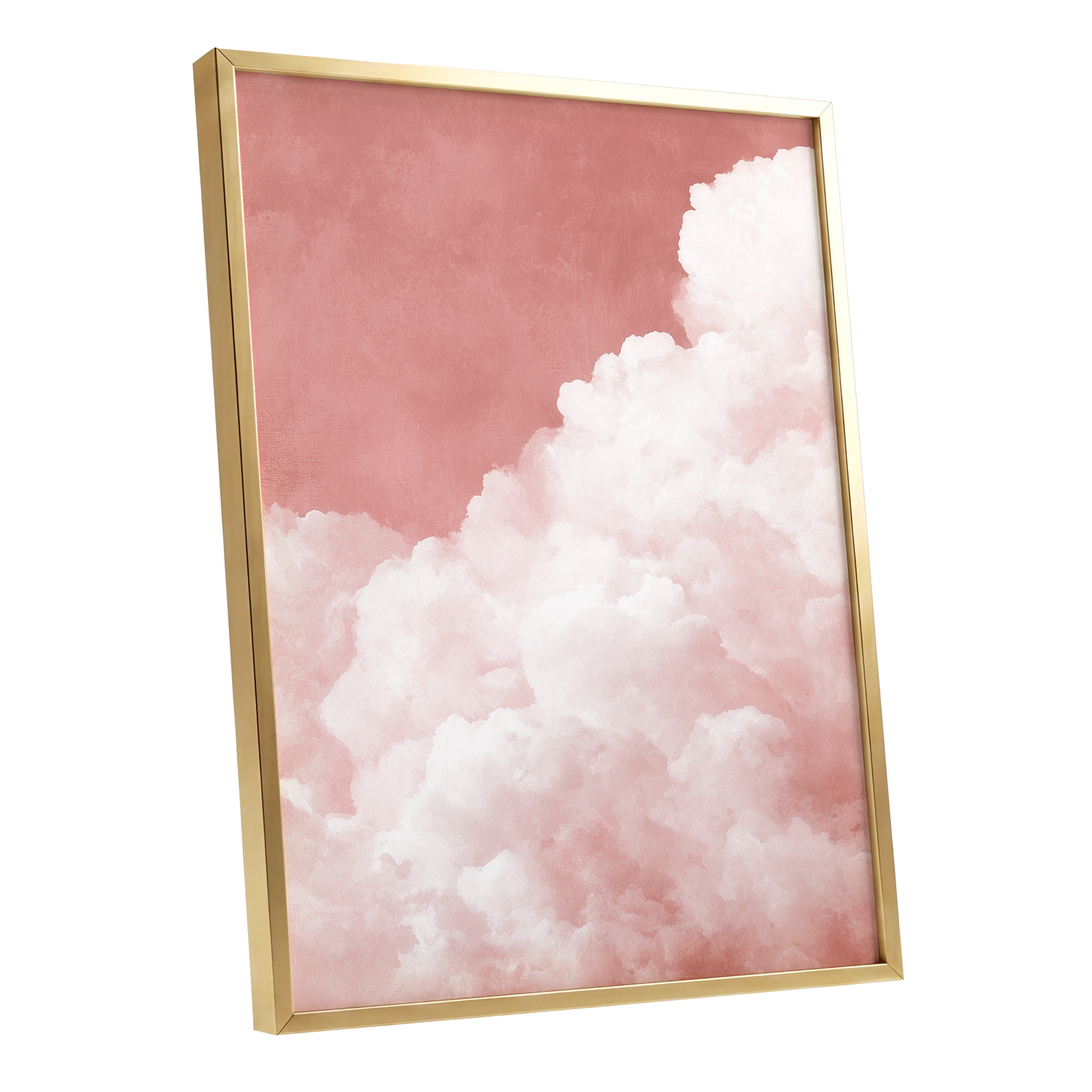 Rosewater Cloud Ascent, pink, white, beige nature wall art shown as a gold framed poster wall art print