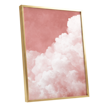 Rosewater Cloud Ascent, pink, white, beige nature wall art shown as a gold framed poster wall art print