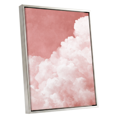 Rosewater Cloud Ascent, pink, white, beige nature wall art shown as a silver framed canvas wall art
