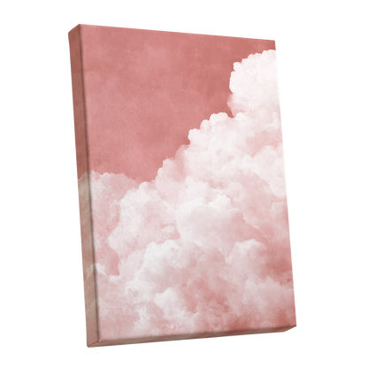 Rosewater Cloud Ascent, pink, white, beige nature wall art shown as a stretched canvas wall art