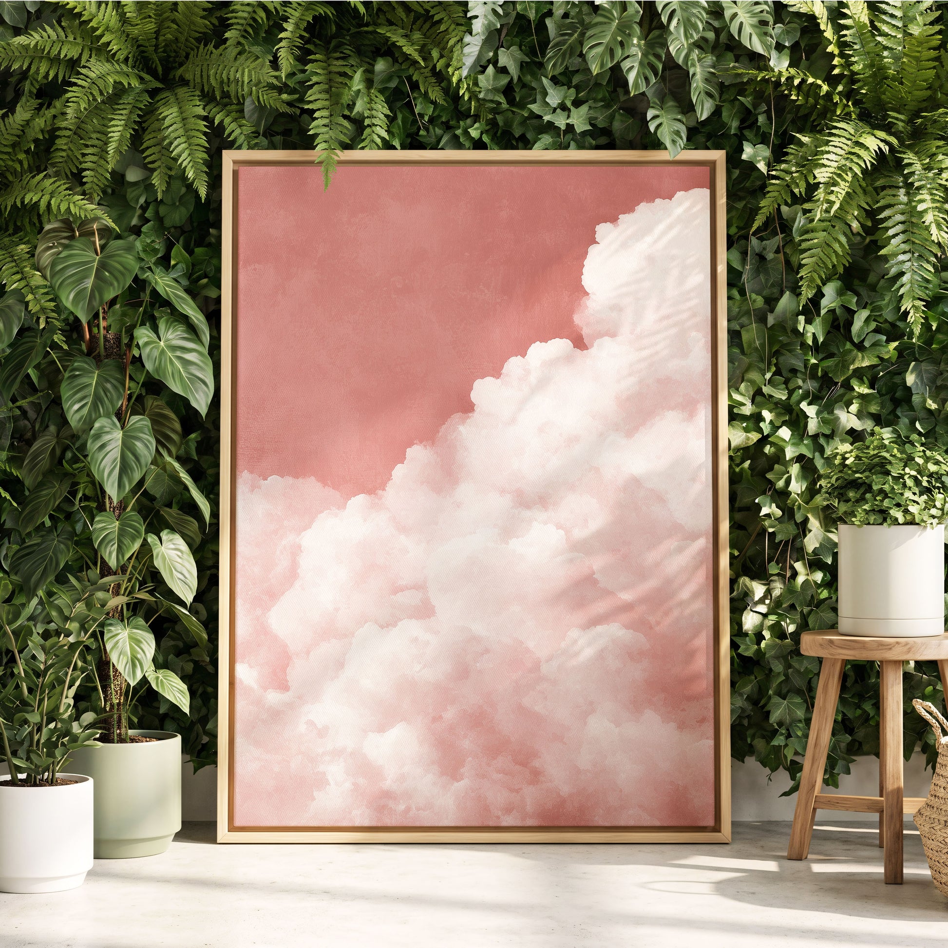 Rosewater Cloud Ascent, pink, white, beige nature wall art displayed in a styled interior, gallery view 4