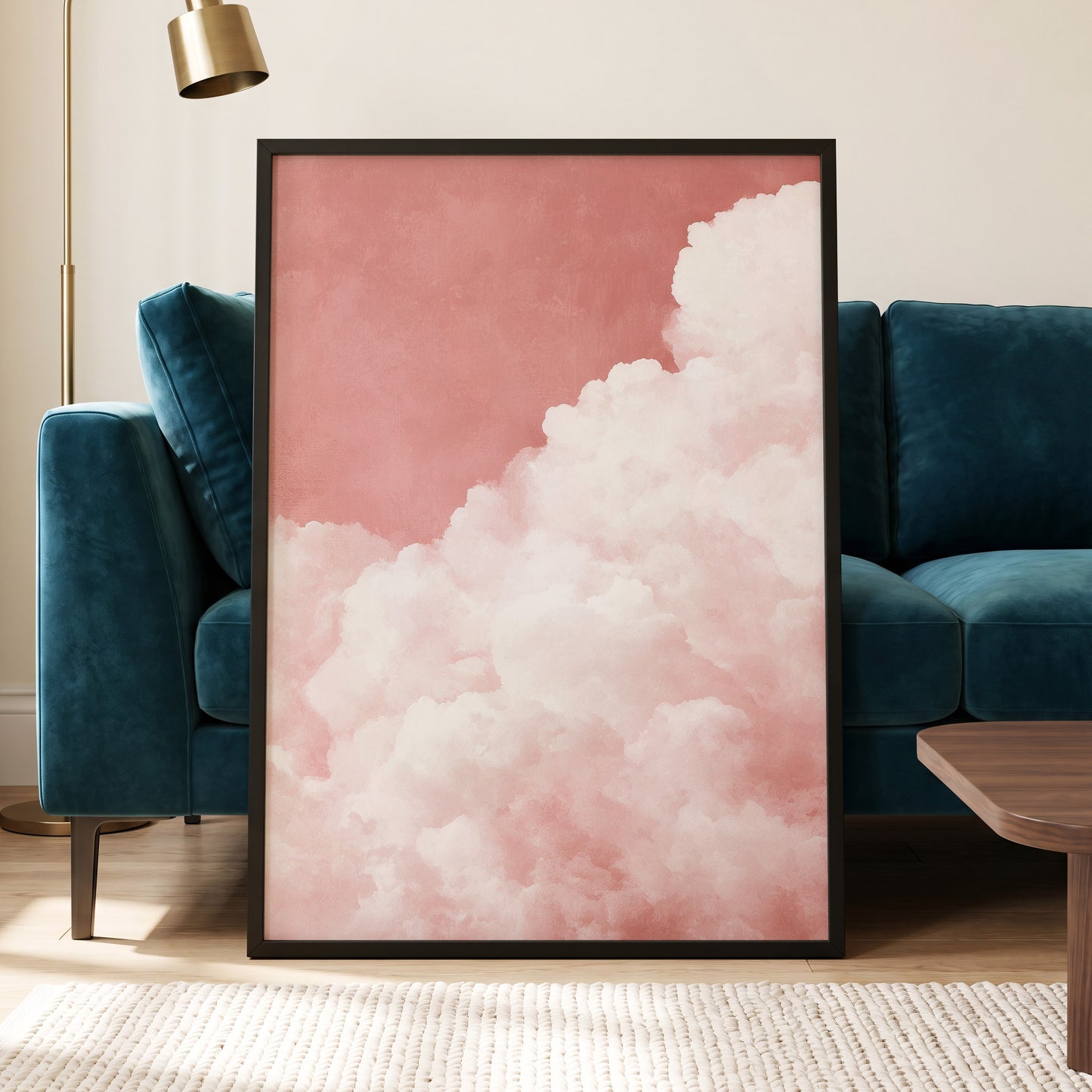 Rosewater Cloud Ascent, pink, white, beige nature wall art displayed in a styled interior, gallery view 6