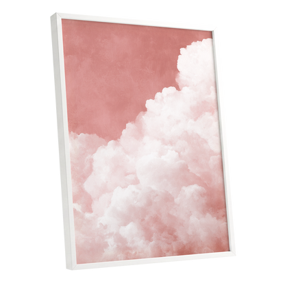 Rosewater Cloud Ascent, pink, white, beige nature wall art shown as a white framed poster wall art print