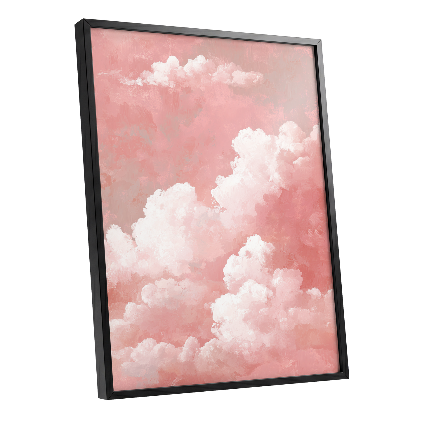 Rosewater Cloudscape, pink, white, gray nature wall art shown as a black framed poster wall art print