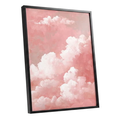 Rosewater Cloudscape, pink, white, gray nature wall art shown as a black framed poster wall art print