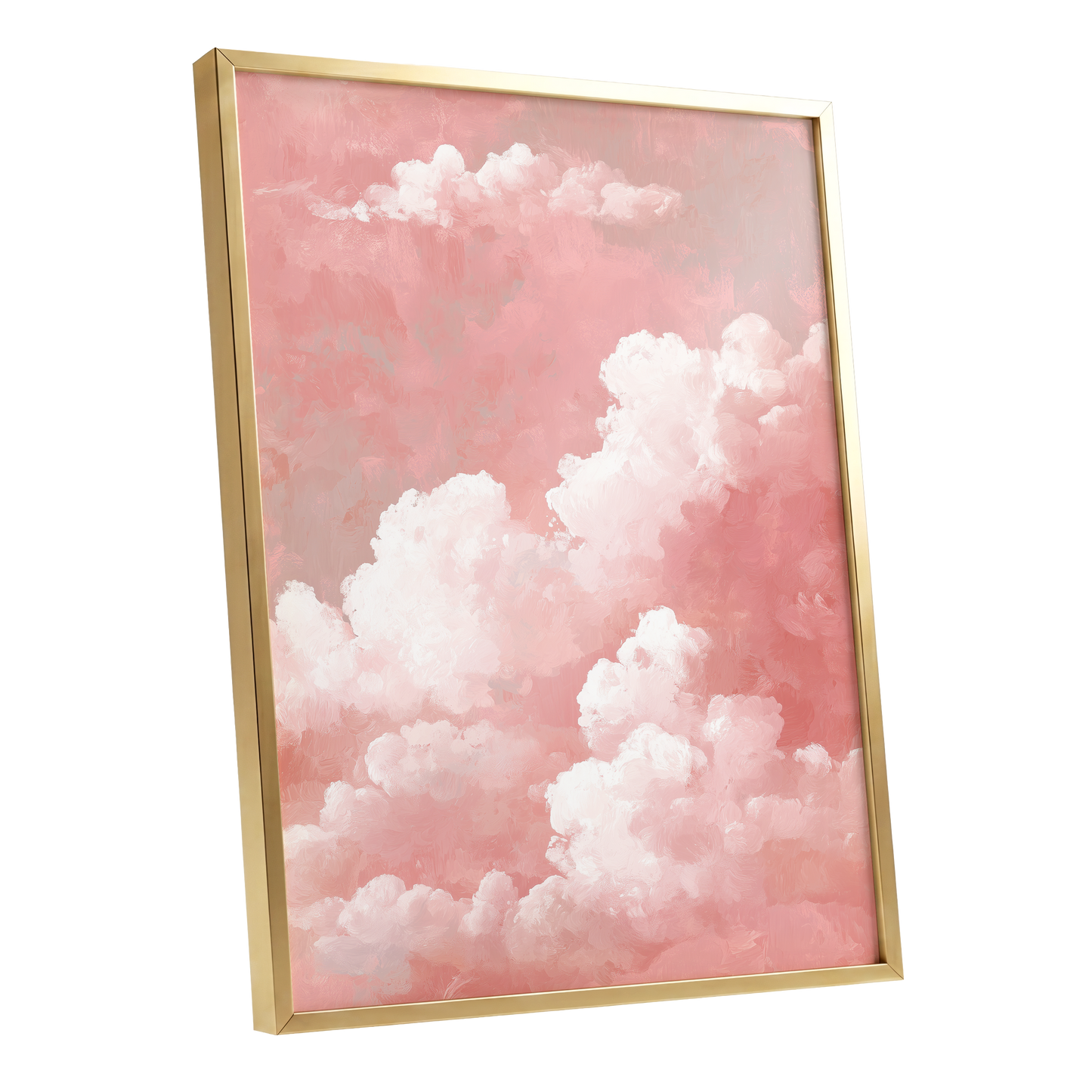Rosewater Cloudscape, pink, white, gray nature wall art shown as a gold framed poster wall art print