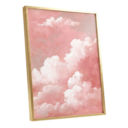 Rosewater Cloudscape, pink, white, gray nature wall art shown as a gold framed poster wall art print