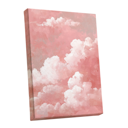 Rosewater Cloudscape, pink, white, gray nature wall art shown as a stretched canvas wall art