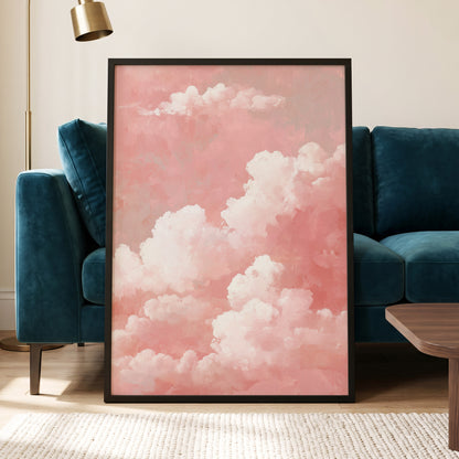 Rosewater Cloudscape, pink, white, gray nature wall art displayed in a styled interior, gallery view 6