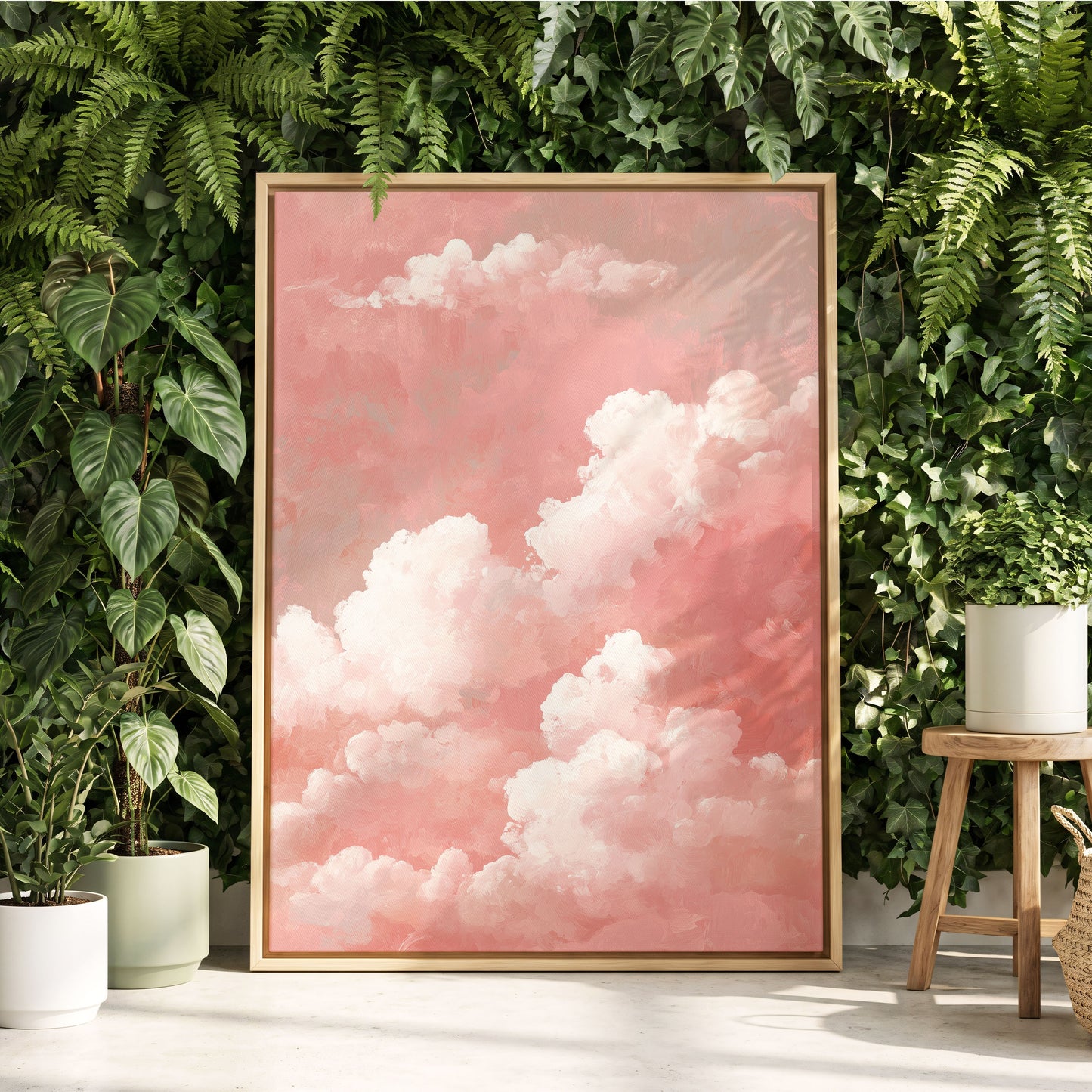 Rosewater Cloudscape, pink, white, gray nature wall art displayed in a styled interior, gallery view 8