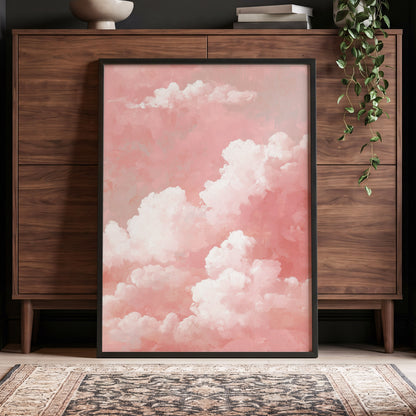 Rosewater Cloudscape, pink, white, gray nature wall art displayed in a styled interior, gallery view 9