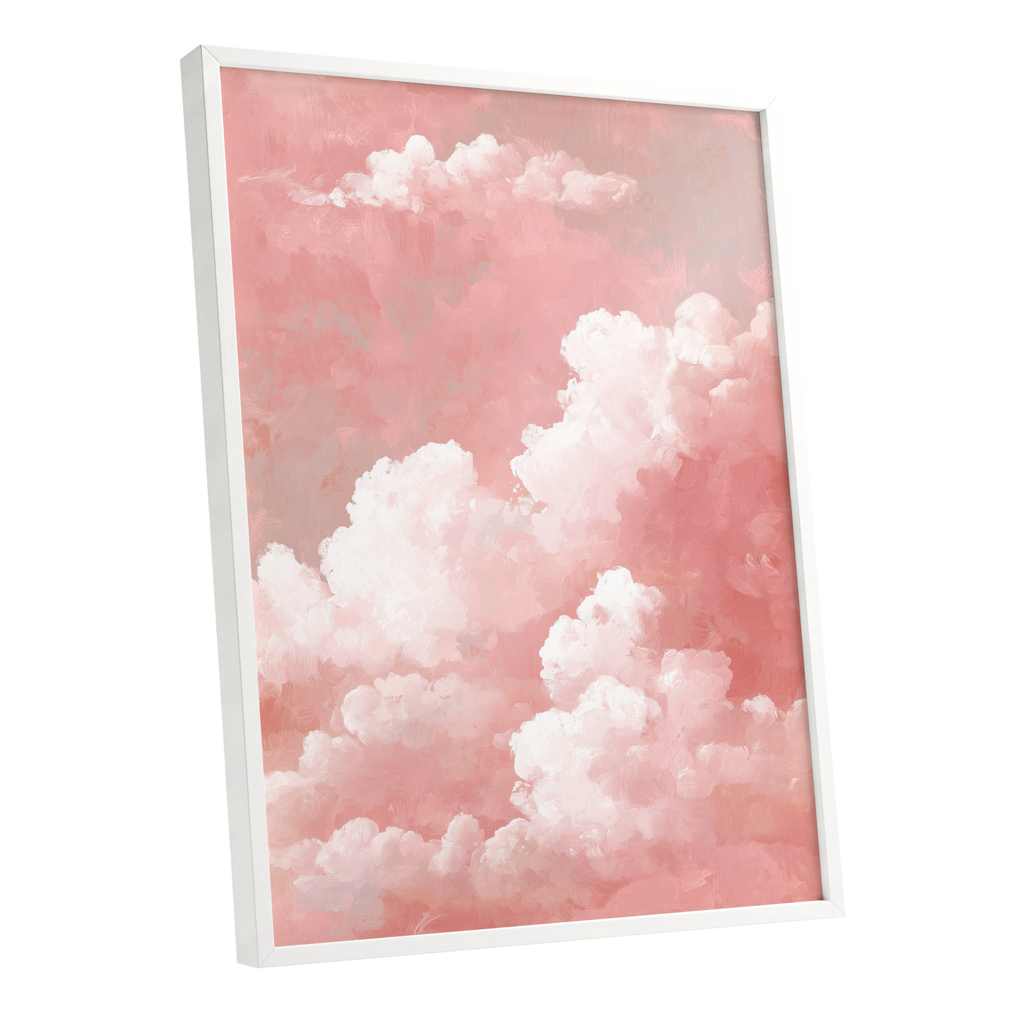 Rosewater Cloudscape, pink, white, gray nature wall art shown as a white framed poster wall art print