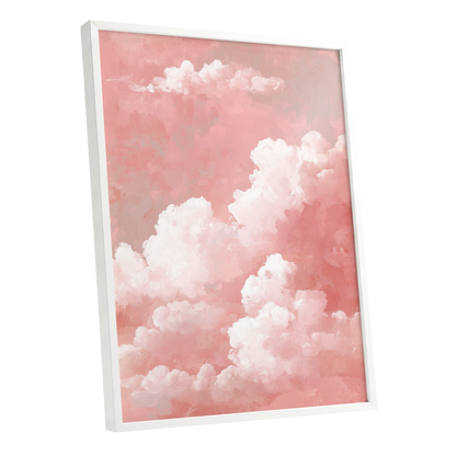 Rosewater Cloudscape, pink, white, gray nature wall art shown as a white framed poster wall art print