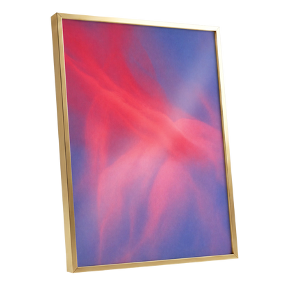 Rosewater Drift, pink, red, blue abstract wall art shown as a gold framed poster wall art print