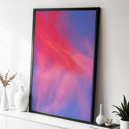 Rosewater Drift, pink, red, blue abstract wall art displayed in a styled interior, gallery view 2