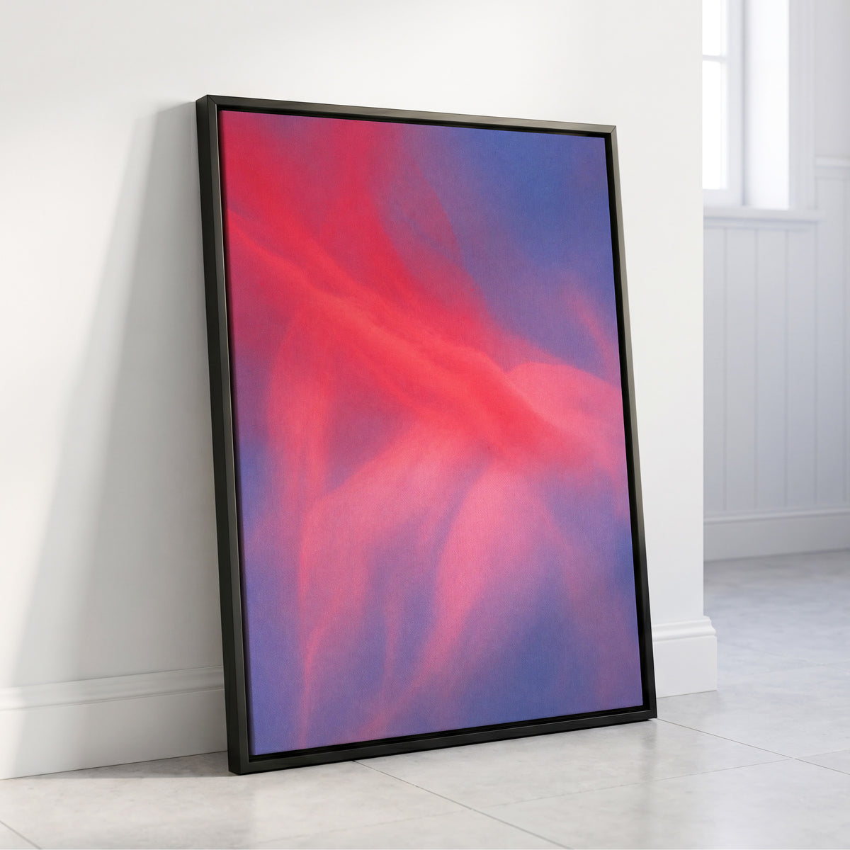 Rosewater Drift, pink, red, blue abstract wall art displayed in a styled interior, gallery view 4