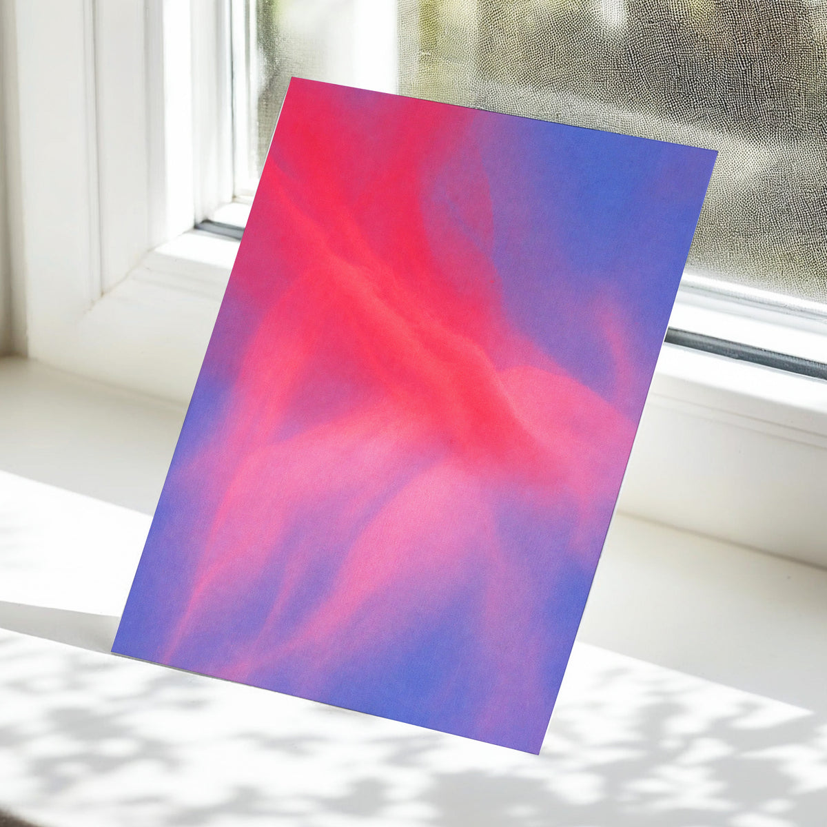 Rosewater Drift, pink, red, blue abstract wall art displayed in a styled interior, gallery view 5