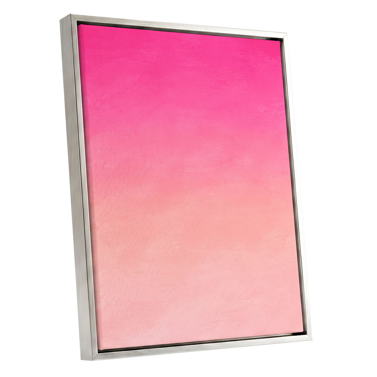 Rosewater Fade, pink, orange, beige abstract wall art shown as a silver framed canvas wall art