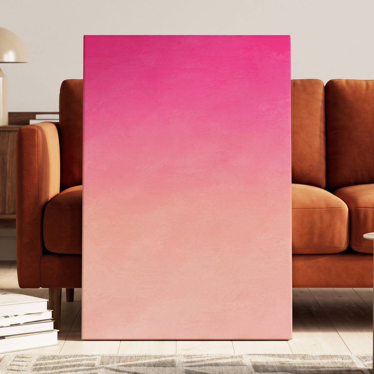 Rosewater Fade, pink, orange, beige abstract wall art displayed in a styled interior, gallery view 3