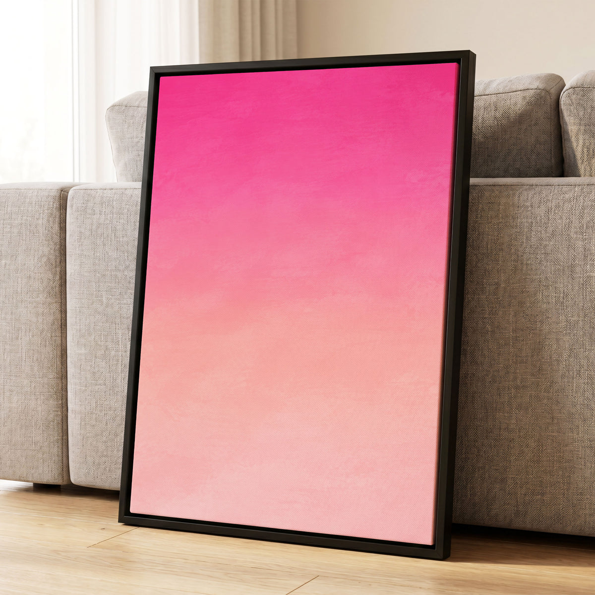 Rosewater Fade, pink, orange, beige abstract wall art displayed in a styled interior, gallery view 8