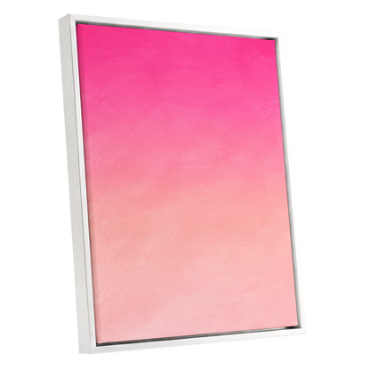 Rosewater Fade, pink, orange, beige abstract wall art shown as a white framed canvas wall art