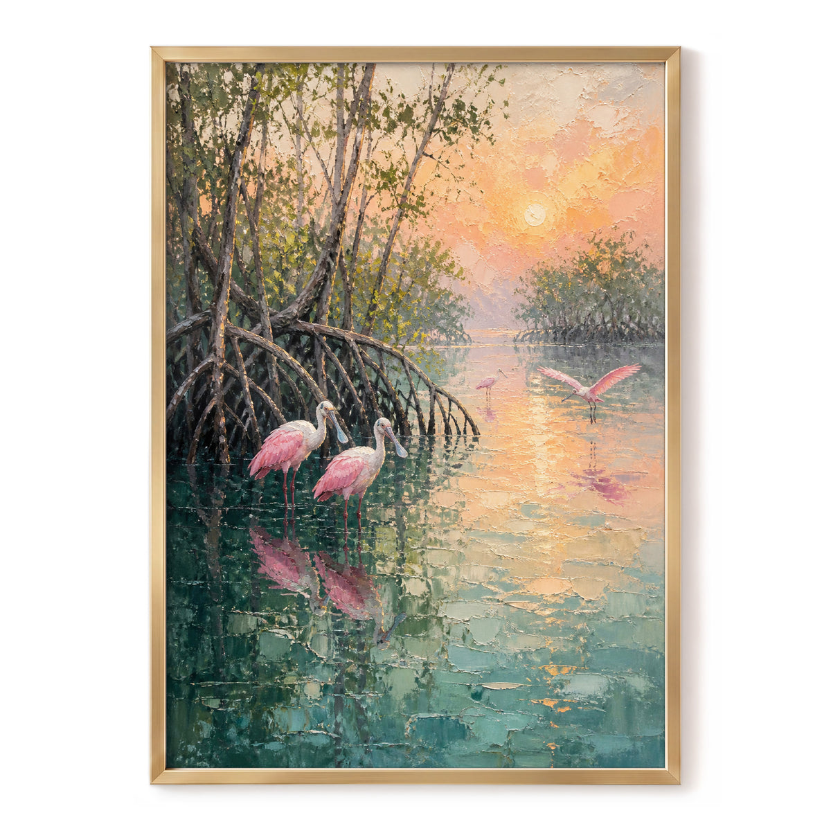 Rosewater Mangroves, green, pink, orange nature wall art, front artwork view
