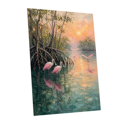 Rosewater Mangroves, green, pink, orange nature wall art shown as a unframed poster wall art print